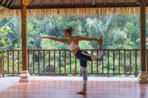 Morning yoga session overlooking valley at SereS Springs Resort Ubud