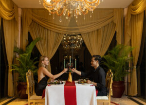 Private candlelight dinner setup at Agung Pavilion in SereS Springs Resort Ubud