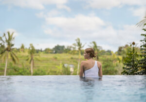 Infinity pool at SereS Springs Resort & Spa with lush valley view